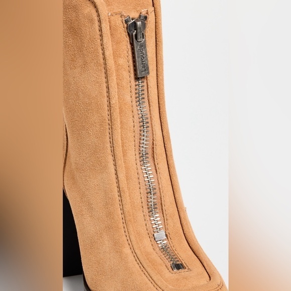 EUC Larroude Nicole Hi Heeled Boots in Toasted Tan Brown Suede, Size 9 - Picture 6 of 16